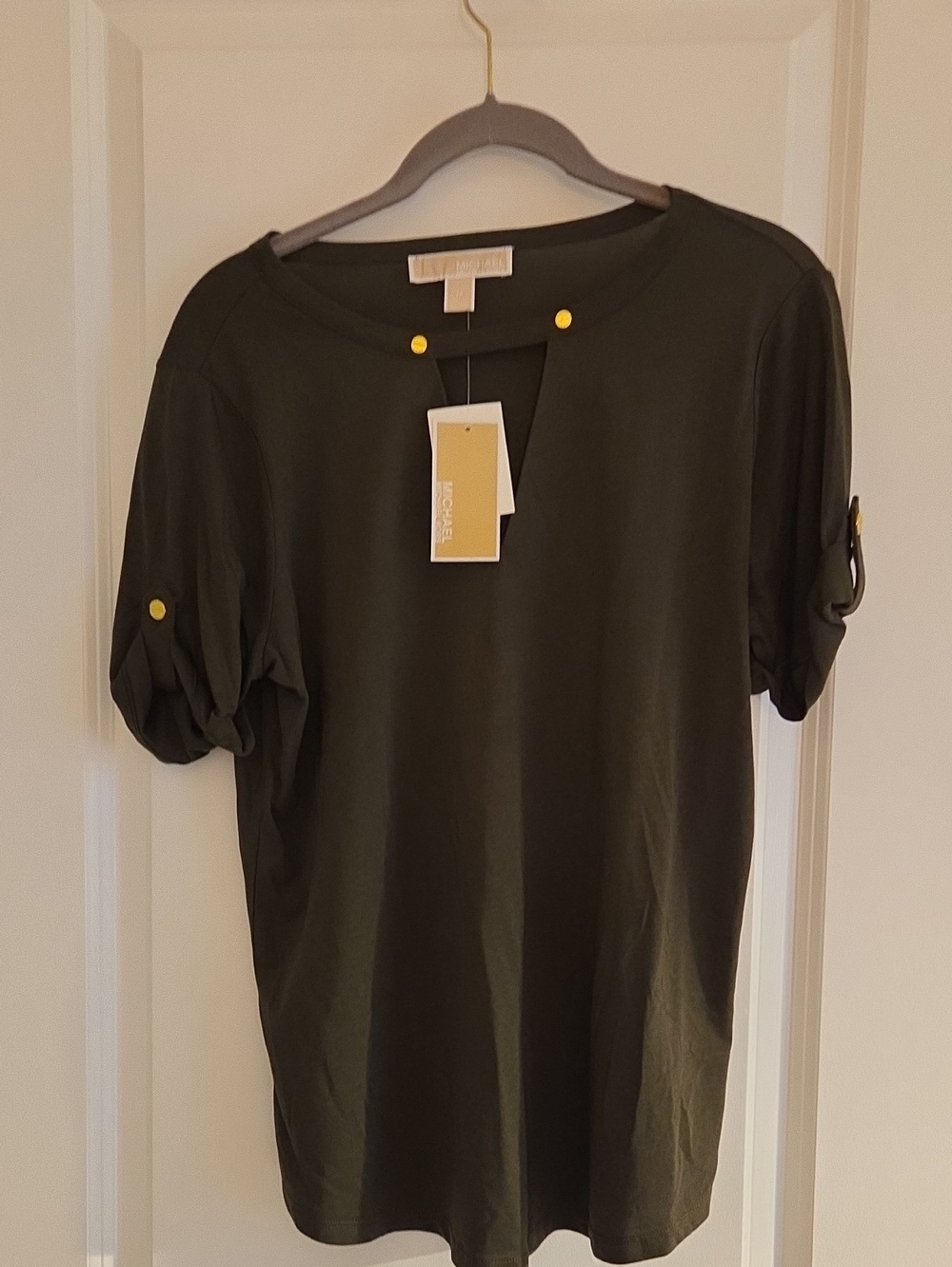 MICHAEL Michael Kors Olive Green Roll-Sleeve Women's Top